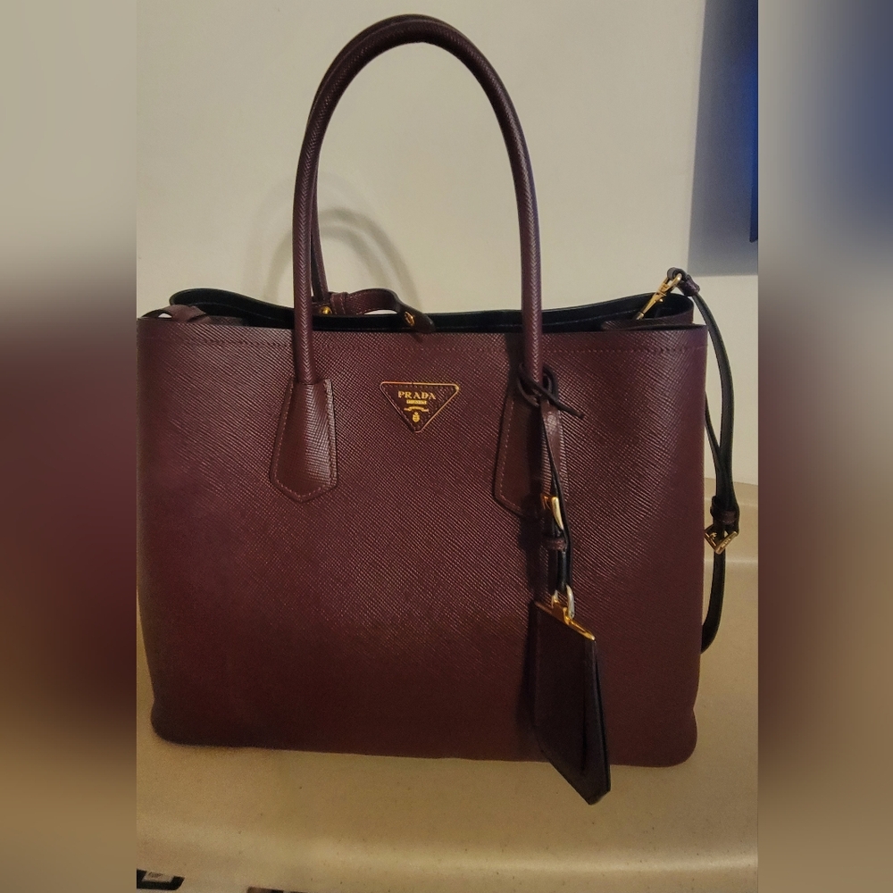 Prada Burgundy Leather Tote Bag